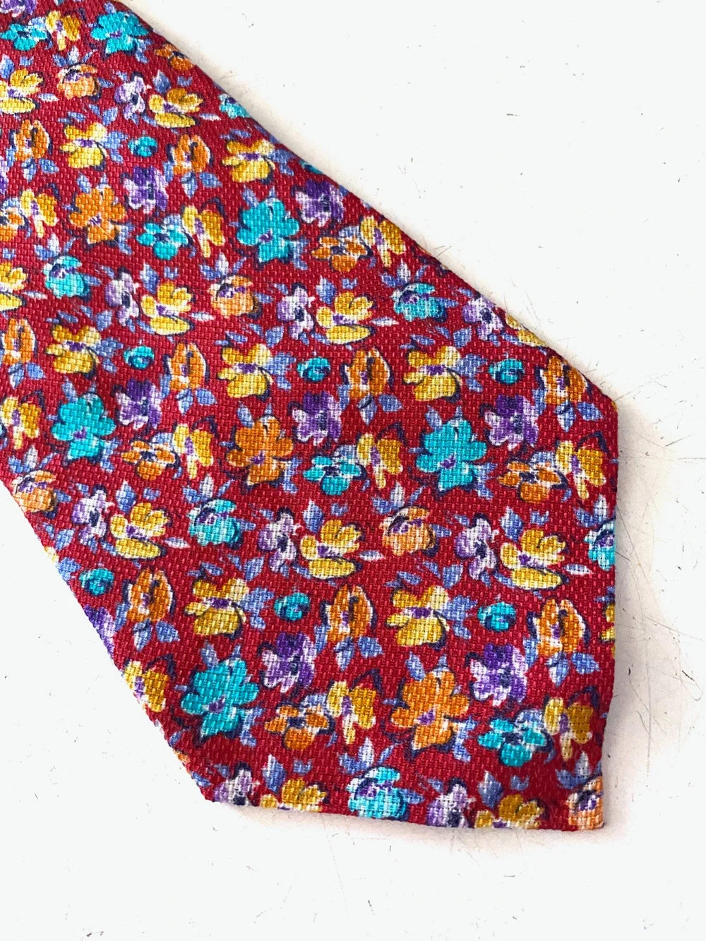 Daniel Cremieux Nwt Red Floral Linen Silk Seven 7 Fold Hand Made Italy Neck Tie